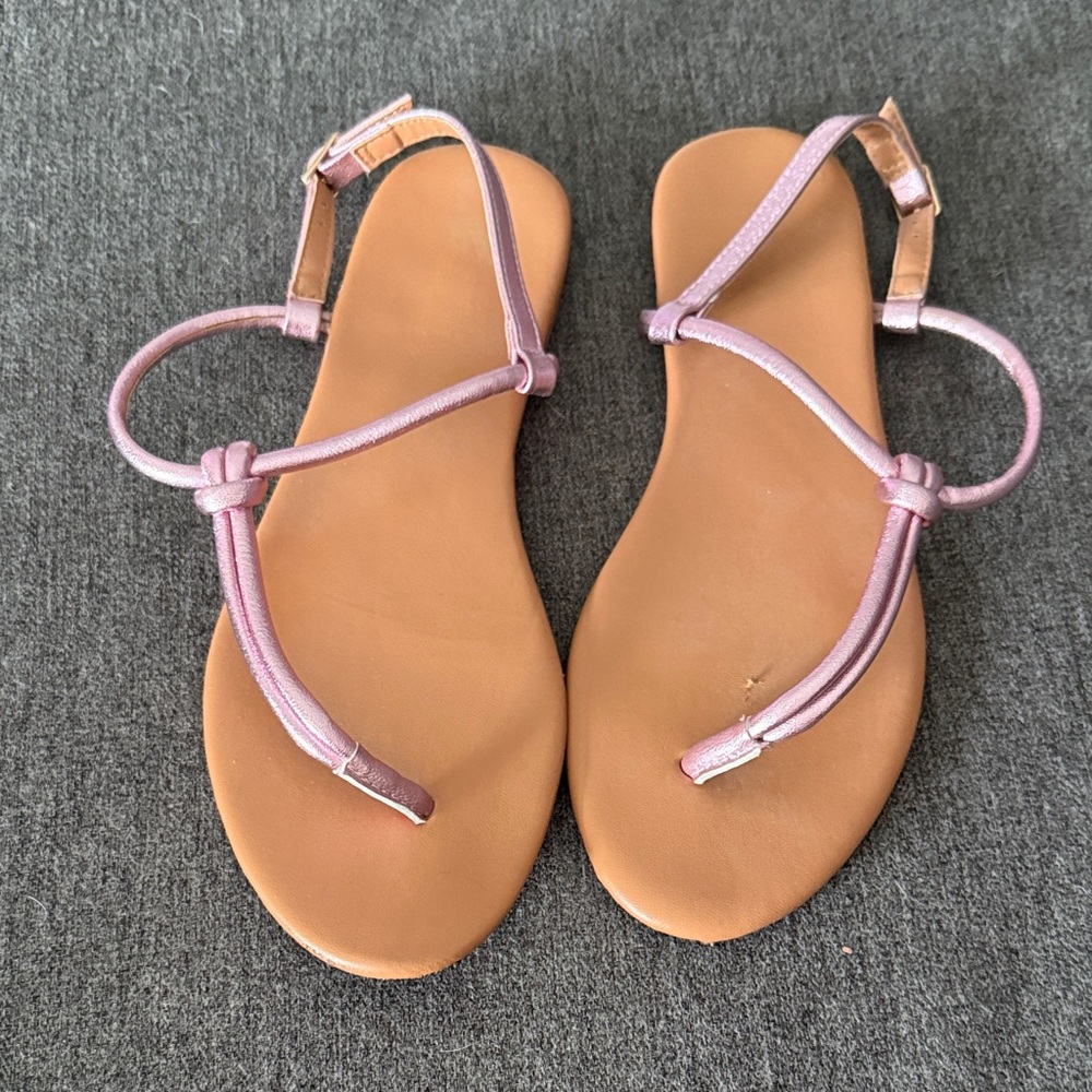 H&M Metallic Pink Knot-Strap Flat Sandals